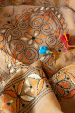 Load image into Gallery viewer, Kalaakaari Pure Mul Cotton Orange Kantha Hand Embroidered Saree
