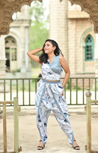 Leher Crossed Neck Top and Dhoti Pant Co-Ord Set