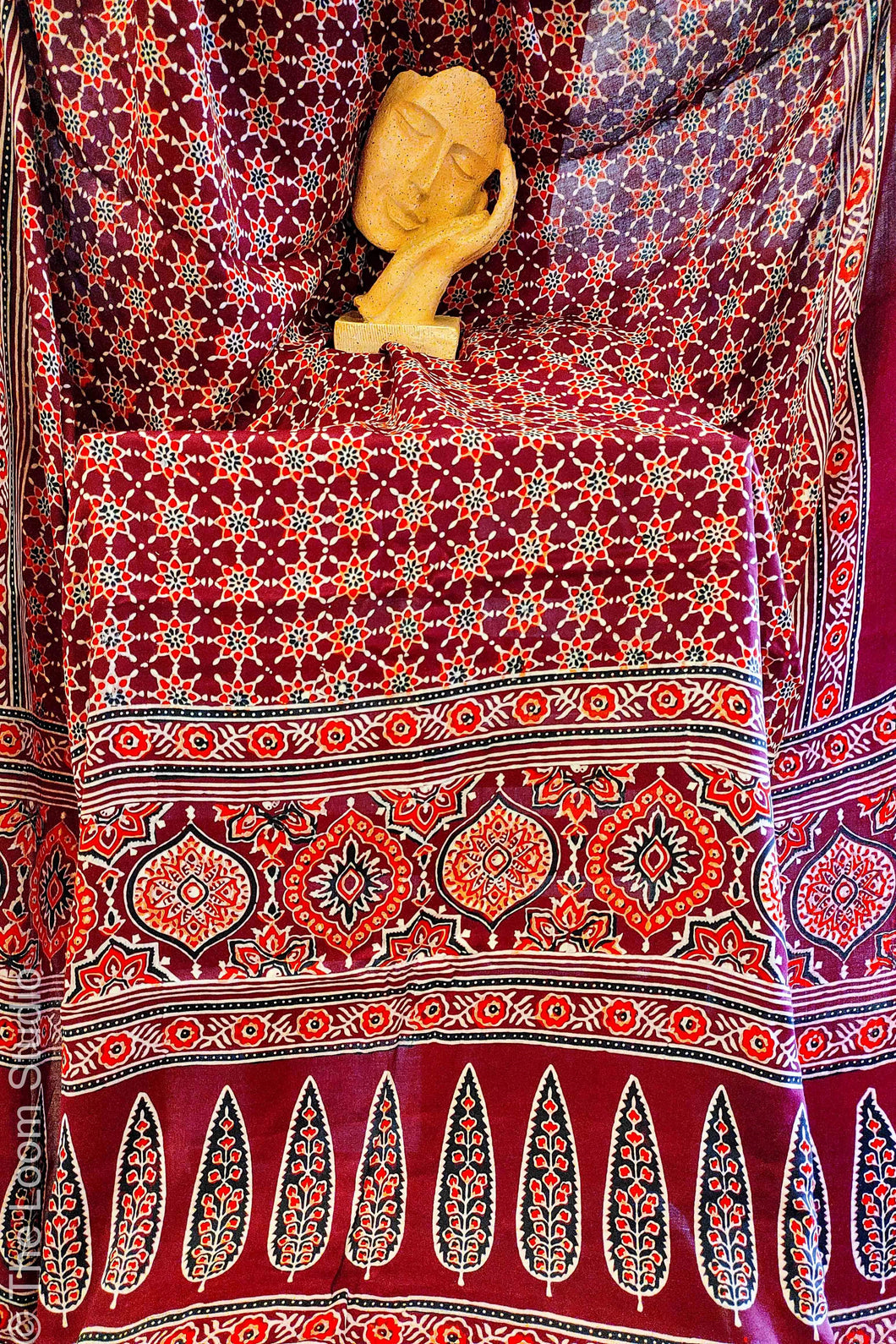 'Nrityaa' Handcrafted Ajrakh Zari Pallu Modal Silk Saree