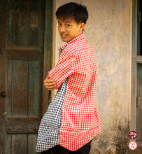 Load image into Gallery viewer, Red and Black Gamcha Combination Long Shirt
