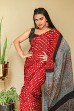 Load image into Gallery viewer, &#39;Sakhi&#39; Handcrafted Bandhej Ajrakh Modal Silk Saree
