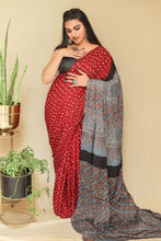 Load image into Gallery viewer, &#39;Sakhi&#39; Handcrafted Bandhej Ajrakh Modal Silk Saree
