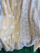 Load image into Gallery viewer, Sands of Serenity Hand Embroidered Georgette Beige Chikankari Saree
