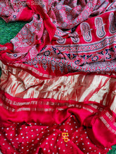 Load image into Gallery viewer, Scarlet Serenade Ajrakh Prints Zari Pallu Modal Silk Saree
