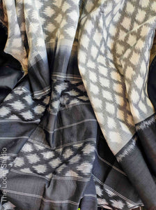 Smokey Grey Handwoven Pochampally Ikat Cotton Saree