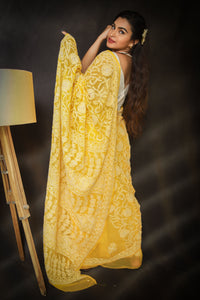 'Swarna' Hand Embroidered Georgette Chikankari Saree