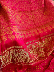 Khushboo Handcrafted Ajrakh Nakshi Zari Pallu Modal Silk Saree
