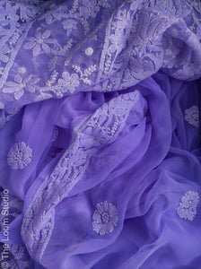 Lavender Delight Hand Embroidered Georgette Chikankari Saree