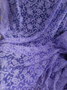 Lavender Delight Hand Embroidered Georgette Chikankari Saree