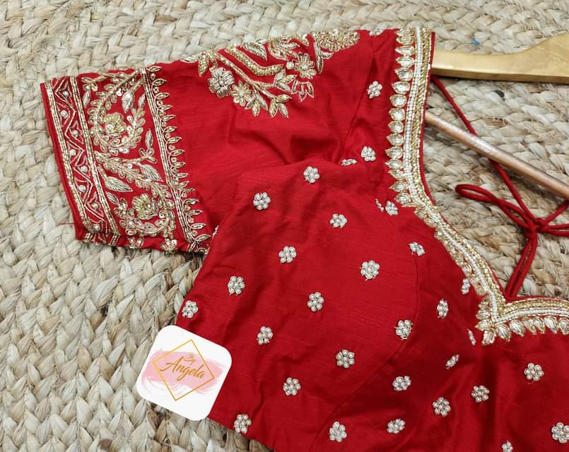 Bridal Blouse in zardosi embroidery work- Blood Red