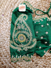 Load image into Gallery viewer, Scalloped neck bridal blouse with heavy zardozi embroidery work-  Emerald Green
