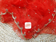 Load image into Gallery viewer, Hand embroidered veil Scalloped border- Blood red
