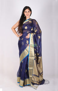 Neelasha- Handloom Pure Silk Saree (Navy Blue)