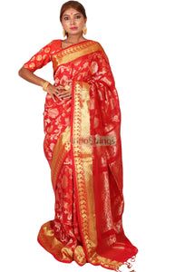 Vaidehi- Linen Benarasi Saree (Red)