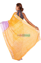 Load image into Gallery viewer, Pure Batik Painted Handloom Linen with Silver Zari Border &amp; Shibori Anchal  (Yellow)
