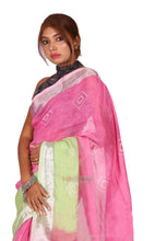 Load image into Gallery viewer, Pure Batik Painted Handloom Linen with Silver Zari Border(Baby Pink)
