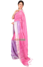 Load image into Gallery viewer, Pure Batik Painted Handloom Linen with Silver Zari Border (Baby Pink)
