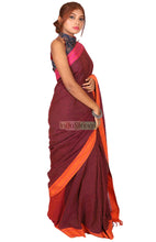 Load image into Gallery viewer, Diti- Orange Pink Kantha Stitch on Black Pure Cotton Saree
