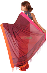 Diti- Orange Pink Kantha Stitch on Black Pure Cotton Saree
