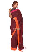Load image into Gallery viewer, Diti- Orange Pink Kantha Stitch on Black Pure Cotton Saree
