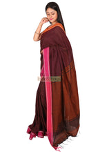 Load image into Gallery viewer, Kriti- Orange Pink Kantha Stitch on Black Pure Cotton Saree
