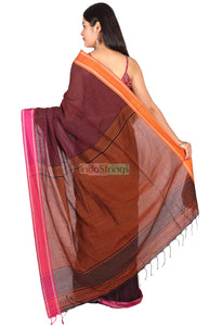 Kriti- Orange Pink Kantha Stitch on Black Pure Cotton Saree