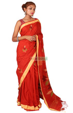 Load image into Gallery viewer, Dharani- Pure Cotton Thread Work &amp; Zari Paar Saree (Orangish Red)
