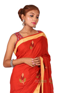 Dharani- Pure Cotton Thread Work & Zari Paar Saree (Orangish Red)