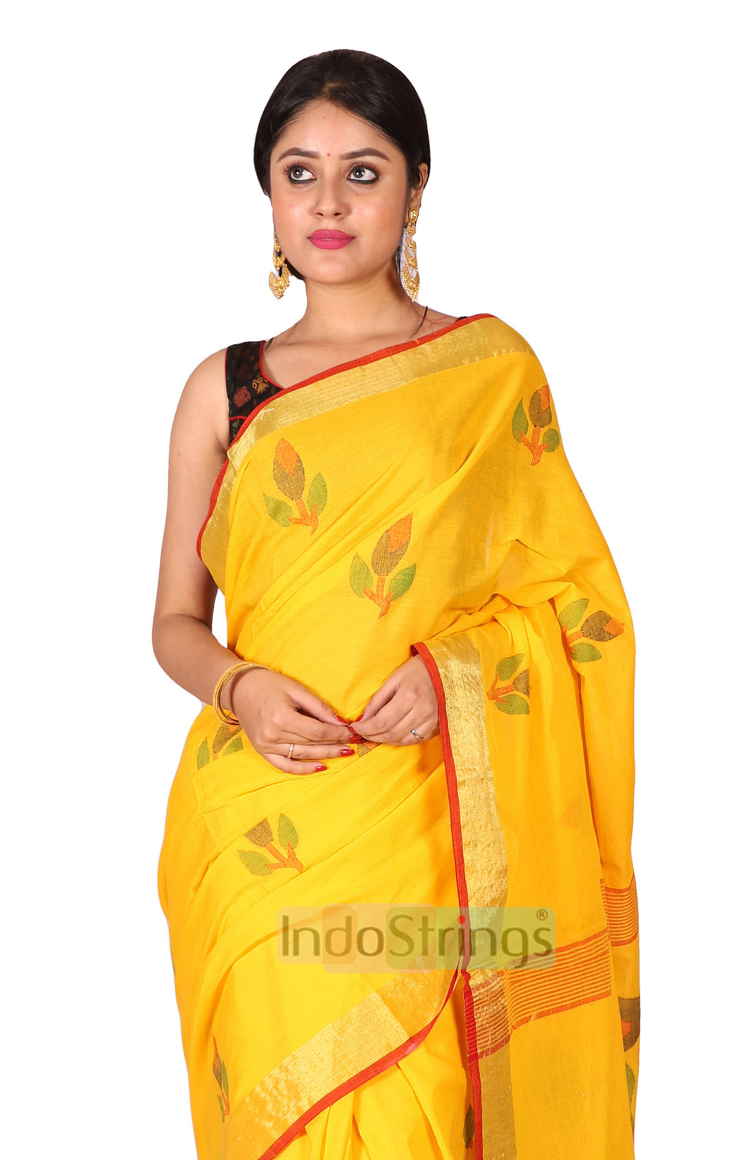 Avani- Pure Cotton Thread Work & Zari Paar Saree (Yellow)