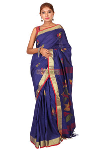 Dhara- Pure Cotton Thread Work & Zari Paar Saree (Royal Blue)