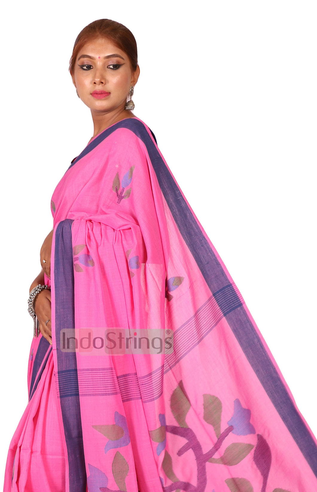 Ananta- Pure Cotton Thread Work & Zari Paar Saree (Pink)