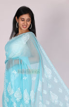 Load image into Gallery viewer, Aasma- Blue Handwoven Chikankari Design On Rich Georgette Saree
