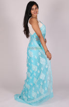 Load image into Gallery viewer, Aasma- Blue Handwoven Chikankari Design On Rich Georgette Saree
