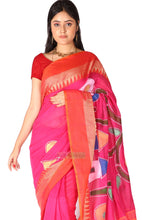 Load image into Gallery viewer, Cotton Hand Paint Saree- Deep Pink
