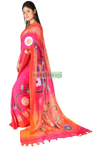 Cotton Hand Paint Saree- Deep Pink