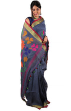 Load image into Gallery viewer, Pure Handloom Linen by Linen Saree (Blue)
