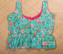 Load image into Gallery viewer, Pastel Floral Peplum Sleeveless Blouse (Turquoise)
