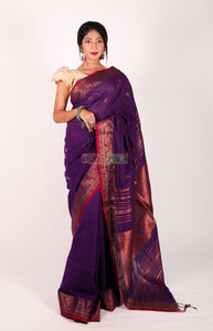 Handloom Cotton Meenakari Benarasi Saree with Zari work (Violet)
