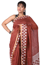 Load image into Gallery viewer, Box Pallu Pure Linen Saree (Brick Red)
