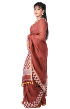 Load image into Gallery viewer, Box Pallu Pure Linen Saree (Brick Red)
