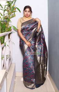 Amba- Zari Designed Semi Silk Saree (Blue)