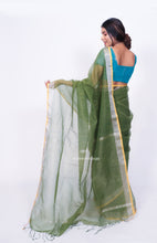 Load image into Gallery viewer, Translucent Silk cotton with linear thread work - Dark Olive Green
