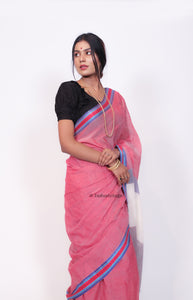 Pure Cotton Jacquard with thin Velvet border- Watermelon Pink