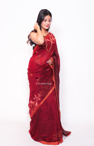 Pure Matka Benarasi Bird Design-Brick Red