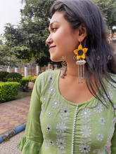 Load image into Gallery viewer, Long Sunflower Earrings
