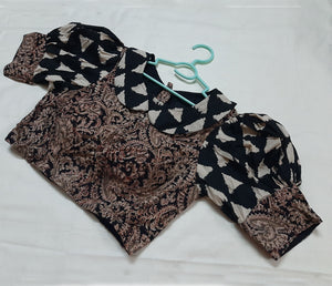 Kalamkari Blouse with Sleeve - Black
