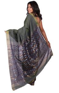 Indostrings Designer Saree on Handloom- Juniper Green