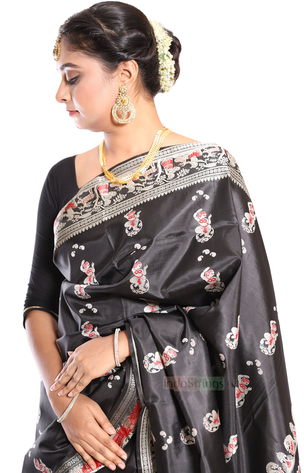 Bishnupur Baluchari Pure Silk Saree (Black)