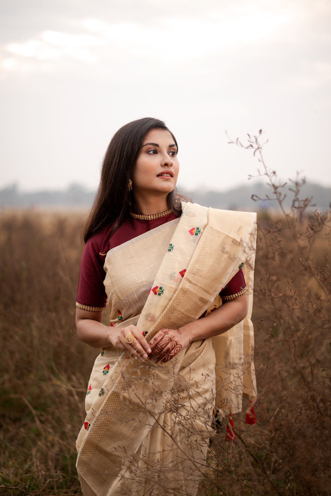 Vrindavan - A Hand Embroidered Cotton Silk Saree