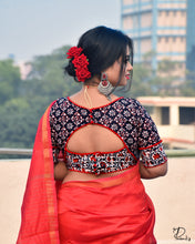 Load image into Gallery viewer, Ahir - A Black &amp; White Cotton Blouse with Red Pompom
